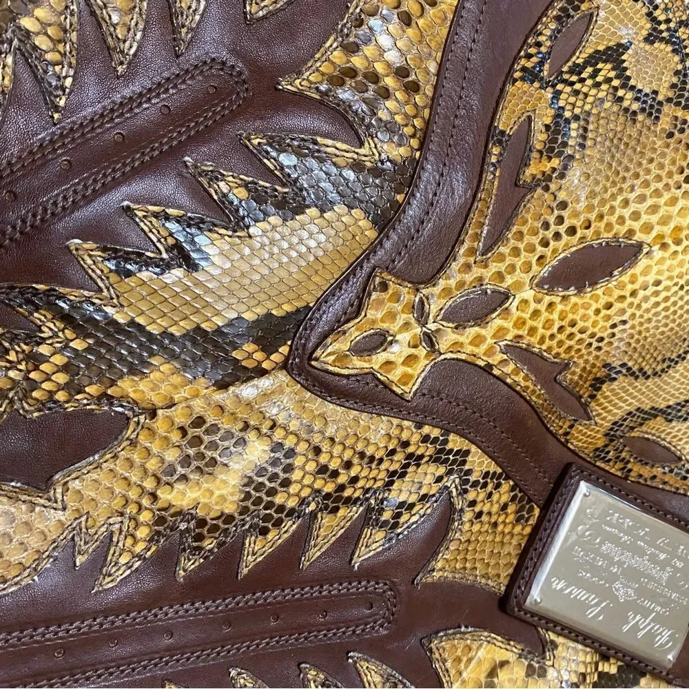 Ralph Lauren Collection Italian Tan Python Western Flame Stitch Hobo Handbag